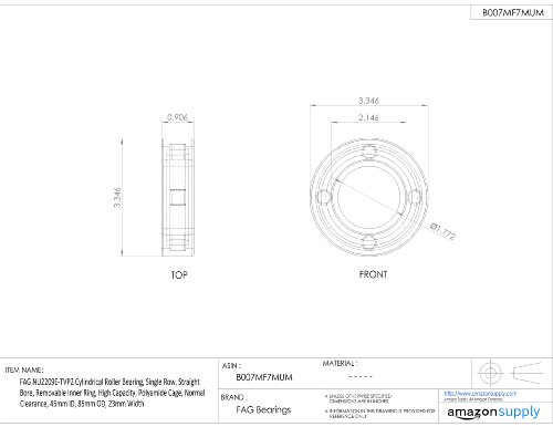 FAG Bearings NU2209E-TVP2 Single Row Cylindrical Roller Bearing, Straight Bore, Removable Inner Ring, High Capacity, Polyamide Cage, Normal Clearance, 45mm ID, 85mm OD, 23mm Width