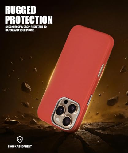 Image of WOW IMAGINE Back Cover for iPhone 16 Pro | Shockproof Tough Leather Texture Hard Mobile Case | Ultra Slim Non-Slip Grip | Inner Velvet Fabric | Metal Camera Ring - Crimson Red