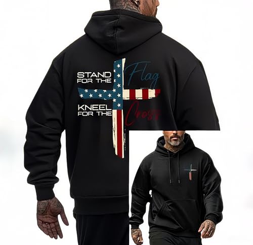 Mens Stand For The Flag Kneel For The Cross Shirt Christian Hoodies Double Sided