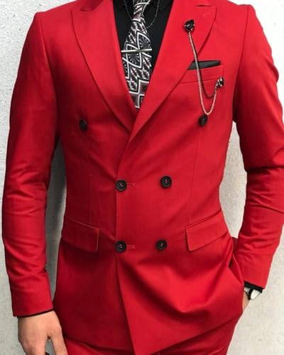 2 Piece Slim Fit Suits for Men Double Breasted Suit Solid Blazer Jacket Pants Tuxedo Set for Formal Business Wedding Prom4