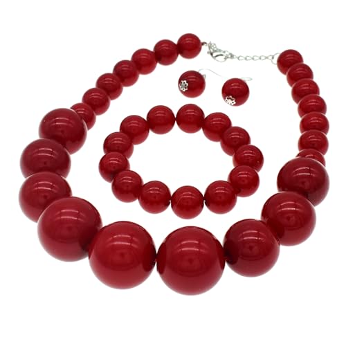 Chunky Faux Pearl Necklace for Women Large Big Pearl Choker Necklace and Earrings 1920s Costume Pearl Jewelry Set4