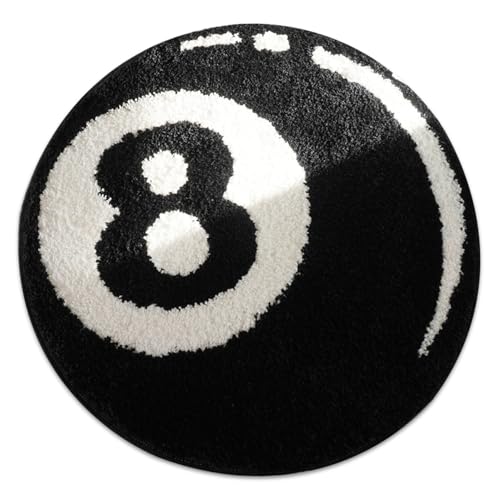 Pineeseatile 8 Ball Rug 32'' Round 8Ball Rug Soft and Abosorbent Eight Ball Rug Non Slip Flocking Area Rug Washable Decorative Carpet for Bedroom,Cool Rug, 32 Inch