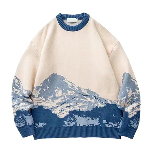 Men's Patterned Sweater Male Crewneck Casual Knitted Pullover Men Long Sleeve Printing Color Sweaters Tops