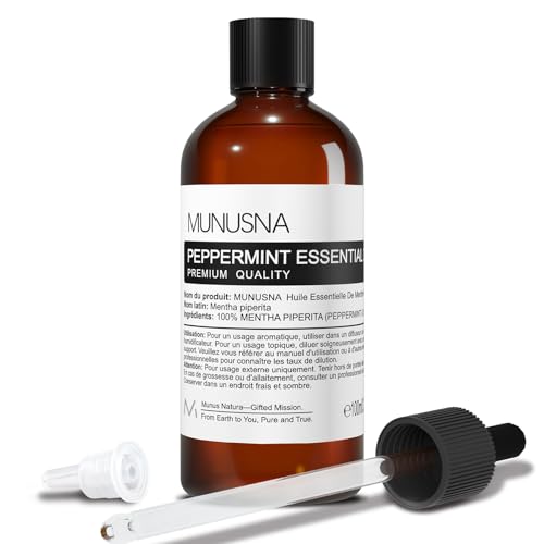 MUNUSNA - Huile Essentielle Menthe Poivrée 100ML, MUNUSNA Huile Essentielle Naturelle Pure Pour Diffuseur d’Arômes, Brûleur, Huile de Menthe Pour L’air Frais, Peppermint Oil - -5%