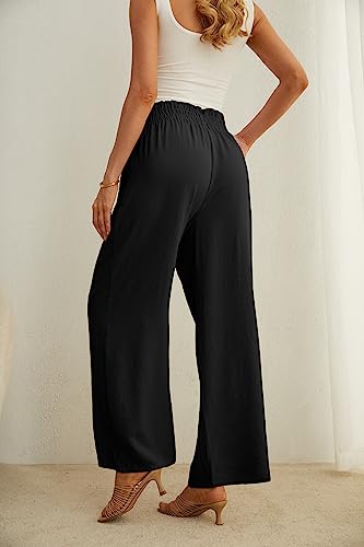 Iwollence CHRISTMAS GIFTS Women'S Wide Leg Pants With Pockets High Waist Adjustable Knot Loose Casual Trousers Business Work Casual Pants Black X-Large thumb #6