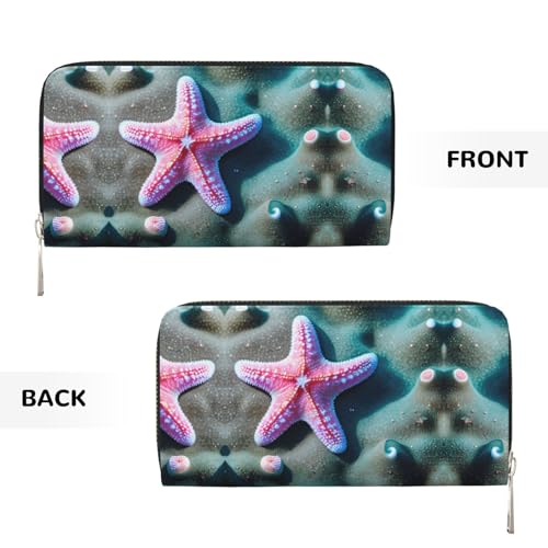 Seashells Starfish Print Womens Wallet, Ladies Credit Card Holder, Phone Wallet Purses, Long Clutch Hand Bag3