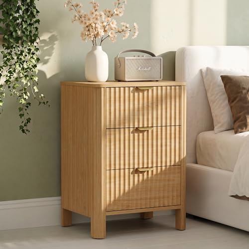 Image of Wodeer 3 Drawer Dresser for Bedroom, 20 inch W Wood Storage Cabinet with Fluted Design, Modern Chest of Drawers for Living Room, Nursery Clothing Organizer with Metal Slides, Anti-Tipping