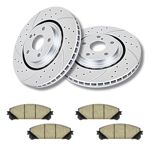 Front Drilled and Slotted Brake Rotors Ceramic Brake Pads Brake Kit Replacement for Lexus RX350 RX450h NX200T NX300 NX300h Toyota Sienna Highlander