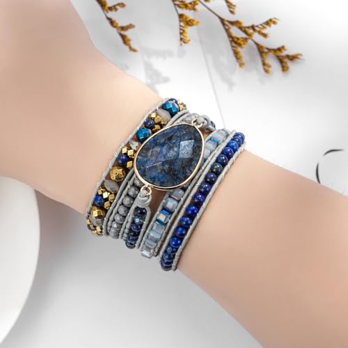 Image of Plumiss Women Boho Handmade Natural Stone Crystal Leather Bead Wrap Bracelets Collection