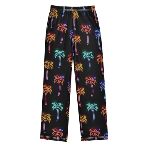 ALAZA Palm Tree Neon Black Pajama Lounge Pants Long Sleep Pajama Bottoms with Pockets
