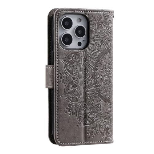 Protection Apple iPhone 15 Pro Max étui à rabat gris avec support