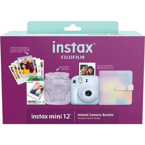 FujiFilm Pacote de Natal INSTAX Mini 12 (2024) + pacote de 4 pilhas AA + pano de limpeza de microfib