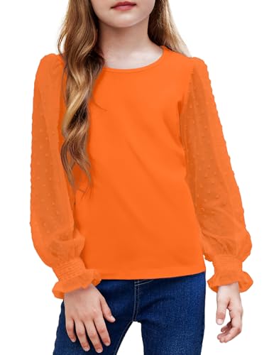 Image of Arshiner Girls Long Sleeve Shirt with Ruffle Cuffs Polka Swiss Dots Kids Girls Pullover Shirts Cute Crewneck Girls Top
