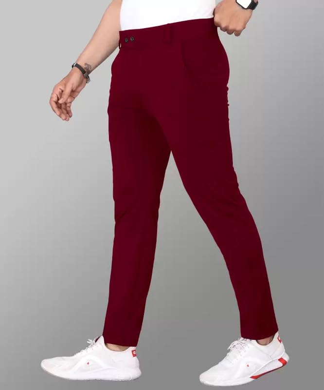 Image of Men's Stylish Slim Fit Lycra Blend Trousers - Pack of 2 (Combo) Formal Pants for Men | Stretchable Regular Office Formal Wear | Comfortable Solid Casual, Business, and Work Trousers for Men
