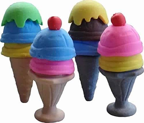 Image of AK Store (Pack of 4) 3D Cute Cartoon Shape Rubber Pencil Erasers, School Stationery for Kids, Boys Girls, Birthday Return Gifts (Ice Cream Cone)