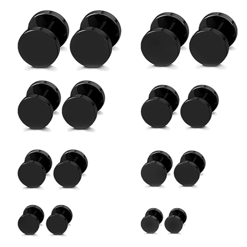 RXKFIGX 16PCS Boucles d'oreilles Noires, Acier Inoxydable Noir Stud, Set pour Hommes Femmes, Noir Mat, Hypoallergéniques, Piercing pour Oreilles Sensibles...