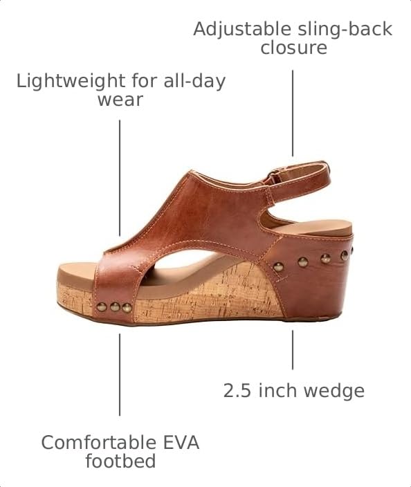 Image of Corkys Footwear Womens Carley Wedges, Featuring Corkys EVA Foam Cushioned Insoles, A 2.5 Inch Heel, Lightweight For All Day Wear, And Hook And Loop Closure