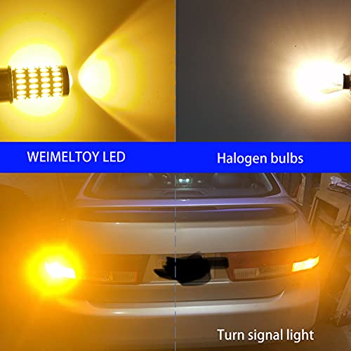 WEIMELTOY 3157 4157 3057 3457 Dual Color Switch Bulbs, white for Pakring Daytime Running Lights, DRl Light, Amber for Turn Signal Light Bulbs, 12V-24V 76SMD with projector lens, 2pcs White/ Amber