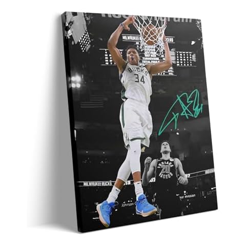 NBA Canvas Wall Art Decor - 11X14 inch Milwaukee Bucks Basketball Dunk Poster, Giannis Antetokounmpo Action Print, Sports Wall Art Print for Game Room, Office, Gym, Basketball Gift for Enthusiasts Cover
