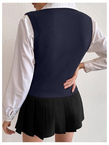 Image of Milumia Women's Cable Knit V Neck Sweater Vest Sleeveless Ribbed Crop Tank Top