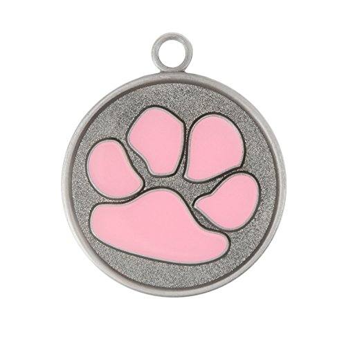 Dogids Personalized Paw Design Dog Identification Tag, Custom Laser Engraved Single Sided Stainless Steal Id Tag, With S-Hook And Split Ring - Pink, Large, 1 1/8 In #TOP15