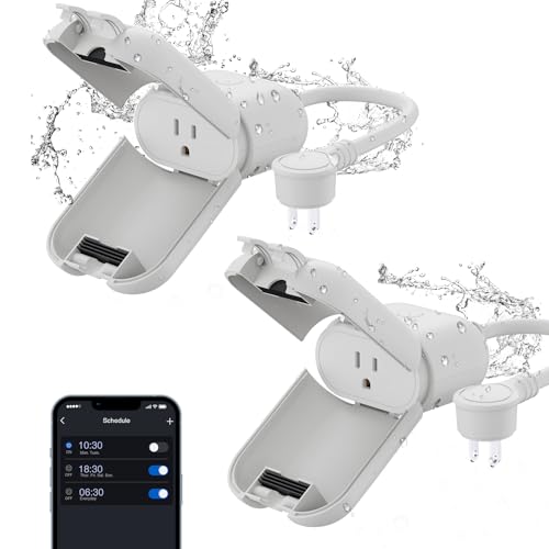 ELEGRP PQR10 Outdoor Smart Plug Waterproof IP66, WiFi Plug Compatible with Alexa &amp; Google Assistant, Smart Outdoor Outlet for String Lights, No Hub Required, 400W Max, UL Certified, 2 Pack, Grey