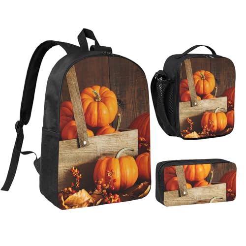 Sac à dos d'école citrouille d'automne EdWal avec boîte à déjeuner et trousse