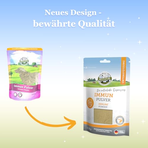 Bellfor Sparset für mittelgroße Hunde – purinbewusstes Trockenfutter Naturfarm-Schmaus 2,5 kg + Landgut-Happen 200 g + Immun Pulver 250 g – hypoallergen & getreidefrei