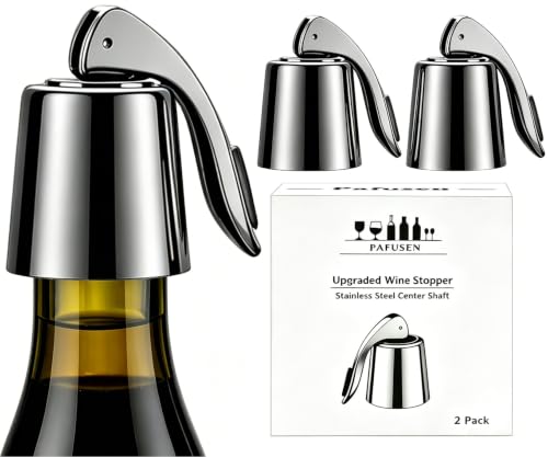 Pafusen Wine Stoppers Set of 2, Stainless Steel Wine Bottle Stopper with Silicone Seal, Reusable Wine Freshness Keep, Wine Saver Wine Bottle Sealer Stopper, Wine Accessories (Black)