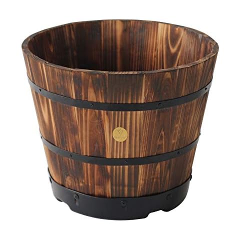VegTrug Small Wooden Barrel Planter in Burnt Finish Cover