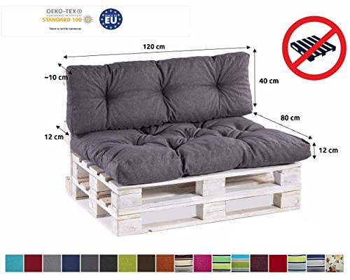 Gutekissen Palettenkissen, Gartensofakissen, Gesteppte Kissen gefüllt mit granuliertem Poulirette-Schaum, viele Farben und Größen PPI (Sitzkissen 120x80, gesteppt Anthrazit)