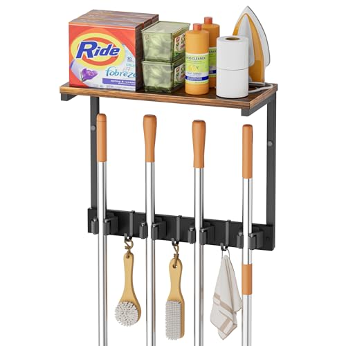 Broom Holder Wall Mount with Cleaning Supplies Organizer, Laundry Room