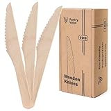 Pantry Value [100 Count Wooden Disposable Knives, Splinter-free Biodegradable Knives, Eco-friendly, Compostable Utensils for Outdoors, Parties, and events