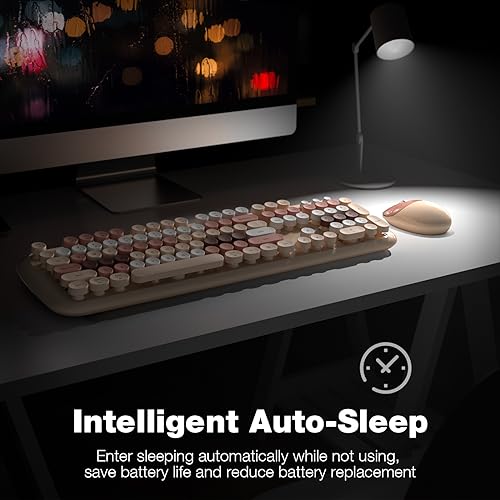 Image of KNOWSQT Wireless Keyboard and Mouse Combo Pale MilkTea - Colorful 104 Key 2.4G Round Keycap Typewriter Keyboards, USB Dongle Plug and Play, for Laptop, Windows, PC, Mac, Desktop