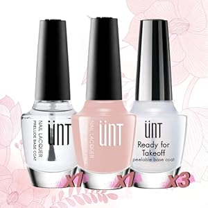 UNT Peel Off Base Coat with Nail Lacquer Set (Glass of Rosé, 5 Pack), 1x LJ162 Fast Drying Gel Effect Polish, 1x BC10 Prelude Base Coat Nail Lacquer, 3x EL05 Peelable Base Coat for Nail Art