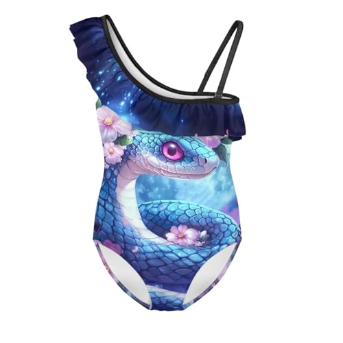 1-Piece Girls Swimsuit One Shoulder Ruffle Strap Bathing Suit 3-14 Y