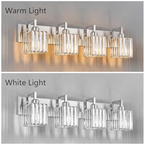 FDPBY Modern Bathroom Vanity Light 4-Lights Brushed Nickel Vanity Light Crystal Wall Light Bathroom Light Fixtures by FDPBY - Used condition - Image 4