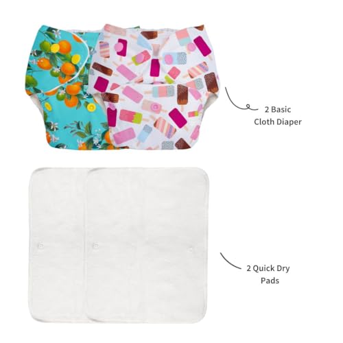 Image of Superbottoms Basic Leakage-proof advanced cloth diapers for babies, High Absorbent 100% cotton 2 reusable diaper and 2 insert pad Combo Pack washable cloth diaper 3M -3Years Adjustable, Reduces Rash
