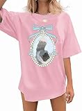 jusgai Magic Kingdom Tshirts for Women Cute Castle Shirt Oversized Bows Graphic Tee Family Vacation Short Sleeve Tops(Pink,Large)