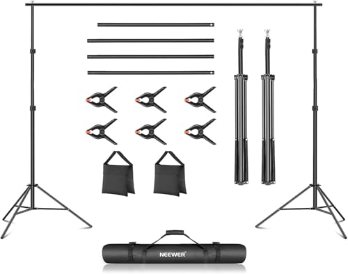 NEEWER Fotostudio Hintergrund Stützsysteme, 3m breit 2m hoch, Verstellbarer Hintergrundständer mit 4 Querstangen, 6 Hintergrundklemmen, 2 Sandsäcken,...