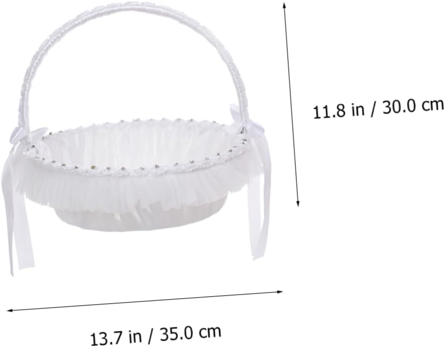 Zerodeko Romantic Lace Flower Basket with Rhinestones and Polyester for Wedding Ceremony Elegant Bride Handheld Basket for Flower Girl Decorative Accessory for Weddings and Special Events