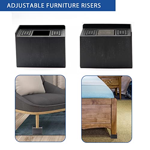 Mqupin Furniture Bed Risers, 3 Inch Heavy Duty Adjustable Furniture Risers With Non-Slip Mats For Bed, Desk, Sofa And Table (Rectangle-Black) #TOP4