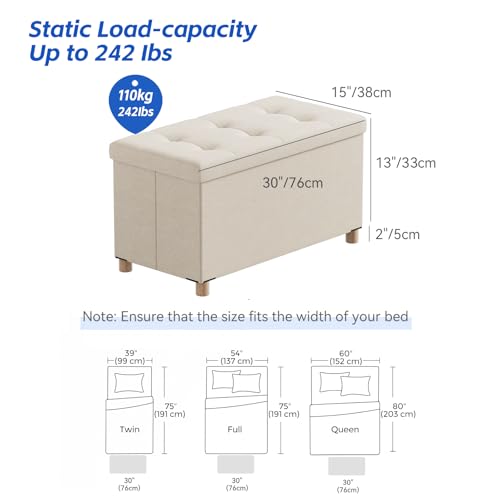 Image of BRIAN & DANY 30 Inches Folding Storage Ottoman Bench, Ottoman with Storage Bench for Bedroom, Living Room, Entryway, Foot Rest with Legs, Beige