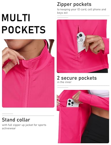 MoFiz Sportjacke Damen Leicht Trainingsjacke Mikrofleece Sweatjacke Wandershirt mit Reißverschluss Rosa-B XL