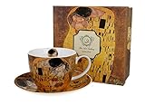 DUO Kollektion Art Gallery by Gustave Klimt THE KISS Jumbo Tasse und Untertasse aus New Bone China Porzellan im Geschenkbox, Kaffeetasse, TeeTasse, Füllmenge 470 ml