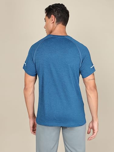 Image of TECHNOSPORT Men's Melange Slim Fit Round Neck T-Shirt Double Cool Raglan Sleeve Slip On Polyester for Gym Running Workout UPF50+ Anti Odour