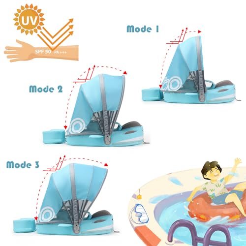 Image of Non-Inflatable Mambobaby Float with Canopy, UV-Protective Baby Swimming Float with Safety Buckle, Anti-Flip Tail Swim Trainer Infant Pool Floats (O04NGreen-O04NGCTRURBKMH01O04)
