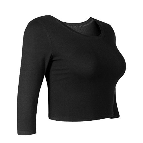 Women Slim Fit Basic Round Neck 3/4 Sleeve Casual Y2K Cute Yoga Crop Top Workout Shirts2