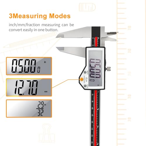 Image of Digital Caliper, 8 inch Caliper Measuring Tool Extreme Accuracy Waterproof Electronic Vernier Caliper Industrial Stainless Steel Digital, Durable Measuring Tool with Large LCD Screen