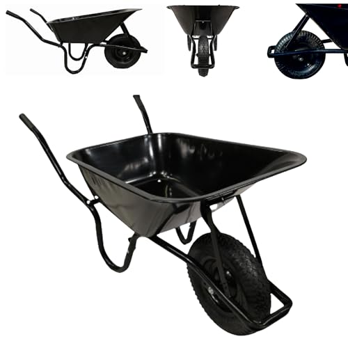 90 Litre 150kg Capacity Heavy Duty Garden Wheelbarrows Outdoor Galvanised Pneumatic Metal Garden Wheelbarrow in Black